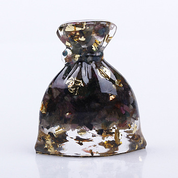 Resin Money Bag Display Decoration, with Natural Tourmaline Chips inside Statues for Home Office Decorations, 46x25x50mm