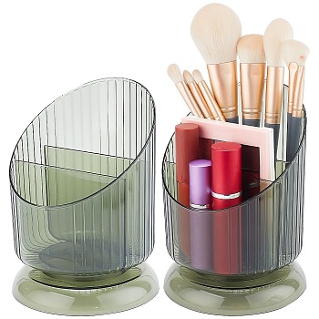 Transparent Plastic Makeup Brush Storage Organizer, for Office Supplies, Makeup Brush Holder Organizer, Dark Green, 11.5x11.5x15.8cm