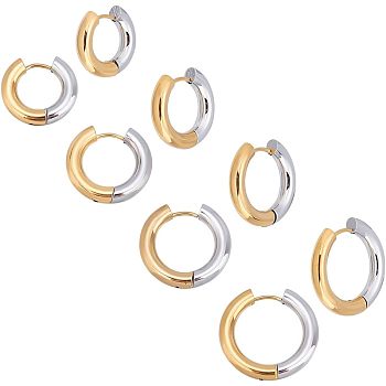 4 Pairs 4 Size Two Tone 304 Stainless Steel Hinged Hoop Earrings for Women, Golden & Stainless Steel Color, 6 Gauge, 17~23x18~24.5x4mm, Pin: 1mm, 1 Pair/style