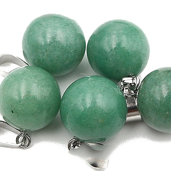 Natural Green Aventurine Round Charms with Platinum Plated Metal Snap on Bails, 14mm