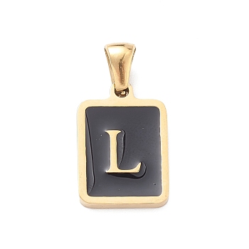 304 Stainless Steel Pendants, with Enamel, Real 18K Gold Plated, Rectangle with Letter Charm, Letter L, 17.5x12x1.5mm, Hole: 5x3mm
