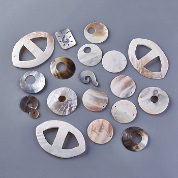 Shell Pendants, Mixed Shapes, Mixed Color, 40~116x30~75x2~9mm, Hole: 1~30mm