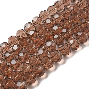 Transparent Glass Beads, Faceted(32 Facets), Round, Sienna, 10mm, Hole: 1.8mm, about 66~68pcs/strand, 24.02~24.13 inch(61~61.3cm)
