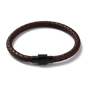 Leather Braided Round Cord Bracelet, with 304 Stainless Steel Magnetic Clasps for Men Women, Coconut Brown, 8-1/4 inch(21cm)