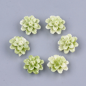 Synthetic Coral Beads, Dyed, Flower, Yellow Green, 17.5x18x10mm, Hole: 1.5mm