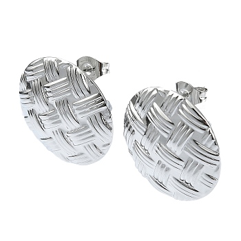 201 Stainless Steel Stud Earrings, with 304 Stainless Steel Pins, Textured Flat Round, Stainless Steel Color, 20mm