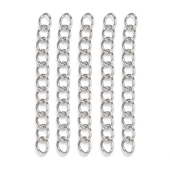 304 Stainless Steel Chain Extender, Soldered, Stainless Steel Color, 45~55x3mm, Link: 4x3x0.5mm.