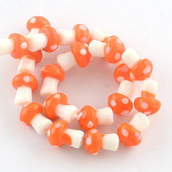 Mushroom Handmade Lampwork Beads Strands, Orange Red, 16x12mm, Hole: 2mm, about 20pcs/strand, 13.7 inch
