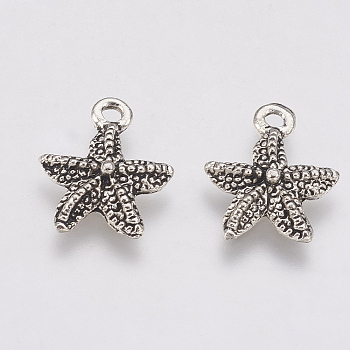 Tibetan Style Alloy Charms, Starfish/Sea Stars, Cadmium Free & Nickel Free & Lead Free, Antique Silver, 15x12x2.5mm, Hole: 1.5mm, about 1260pcs/1000g