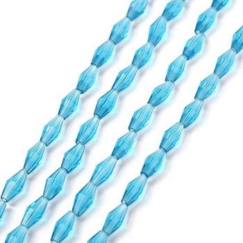 Transparent Glass Beads, Faceted, Bicone, Dark Turquoise, 8x4mm, Hole: 0.8mm, about 70pcs/Strand, 22.99''(58.4cm)