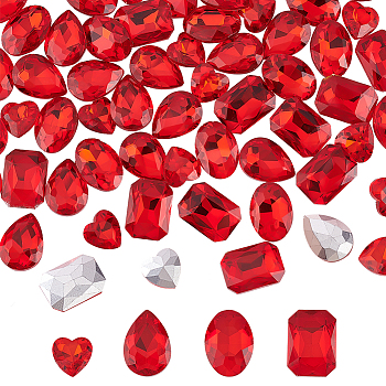 64Pcs 4 Style Glass Rhinestone Cabochons, Faceted, Pointed Back & Back Plated, Heart & Teardrop & Rectangle & Oval, Hyacinth, 12~18x12~13x5~6mm, 16pcs/style