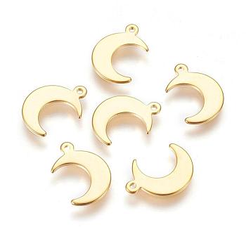 304 Stainless Steel Charms, Moon, Real 24k Gold Plated, 15.5x11x1mm, Hole: 1.4mm