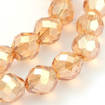 Full Rainbow Plated Faceted Round Glass Bead Strands, BurlyWood, 10mm, Hole: 1mm, about 50pcs/strand, 19.6 inch