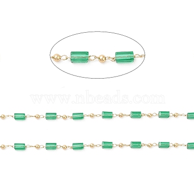 Faceted Cuboid Glass & Round Beaded Chains(CHC-G018-02KCG)-2