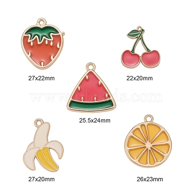 15Pcs 5 Style Light Gold Plated Fruit Theme Alloy Enamel Pendants(ENAM-ZZ0001-06)-2