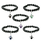 Natural Lava Rock & Gemstone Stretch Bracelet with Alloy Fairy Charms(BJEW-JB08730)-1