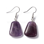 Natural Amethyst Trapezoid Dangle Earrings, Platinum Brass Jewelry for Women, 41mm, Pin: 0.7mm(EJEW-D188-02P-05)