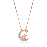 Chinese Zodiac Necklace Monkey Necklace 925 Sterling Silver Rose Gold Monkey on the Moon Pendant Charm Necklace Zircon Moon and Star Necklace Cute Animal Jewelry Gifts for Women, Monkey, 15 inch(38cm)(JN1090I)