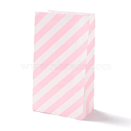 Rectangle Kraft Paper Bags, None Handles, Gift Bags, Stripe Pattern, Pink, 13x8x24cm(CARB-K002-05B-03)