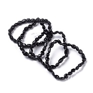 Natural Black Tourmaline Bead Stretch Bracelets, Tumbled Stone, Nuggets, 2~2-1/4 inch(5.2~5.6cm), Bead: 7~13x6~10mm(X-BJEW-K213-36)