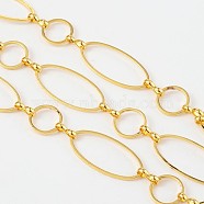 Brass Handmade Chains, Unwelded, with Spool, Golden, 10mm wide, 10-25mm long, 1mm thick, about 32.8 Feet(10m)/roll(CHR227-ZDC5-G)