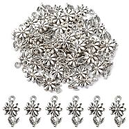 Tibetan Style Alloy Pendants, Flower, Cadmium Free & Nickel Free & Lead Free, Antique Silver, 19x10x2mm, Hole: 2mm(TIBEP-YW0001-03AS)