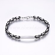 201 Stainless Steel ID Bracelets, Byzantine Chain, with Lobster Claw Clasps, Gunmetal & Stainless Steel Color, 9 inch(23cm), 5mm(BJEW-F331-08BP)