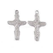 304 Stainless Steel Pendants, Crucifix Cross Charm, Stainless Steel Color, 37x20x2mm, Hole: 2.8mm(STAS-B031-29P)