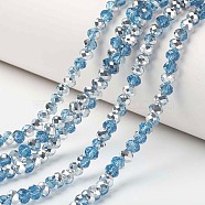 Electroplate Transparent Glass Beads Strands, Half Silver Plated, Faceted, Rondelle, Deep Sky Blue, 3x2mm, Hole: 0.8mm, about 150~155pcs/strand, 15~16 inch(38~40cm)(EGLA-A034-T2mm-M18)