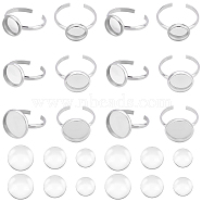 DIY Flat Round Cuff Ring Making Kit, Including 304 Stainless Steel Cuff Rings Components, Glass Cabochons, Stainless Steel Color, 108Pcs/box(DIY-UN0003-46)