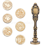 CRASPIRE DIY Scrapbook Kits, Including Alloy Handles and Wax Seal Brass Stamp Heads, Mixed Patterns, 25.5x9.5mm, Hole: 8mm, 7pcs/set(AJEW-CP0002-33A)