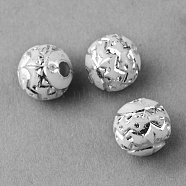 Plating Acrylic Beads, Silver Metal Enlaced, Carved Round, Silver Plated, 8x7.5mm, Hole: 2mm, about 1800pcs/500g(PACR-S453-23)