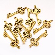 Tibetan Style Alloy Pendants, Lead Free and Cadmium Free, Skeleton Key, Antique Golden, 45x17x2.5mm, Hole: 2.5mm(GLF0678Y)