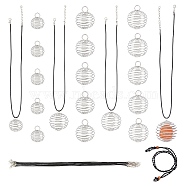 SUNNYCLUE Round Wire Pendant Necklaces DIY Making Kit, Including Round Iron Wire Pendants, Waxed Cotton & Waxed Cord Necklace Making, Platinum, Pendant: 60Pcs(DIY-SC0017-52)
