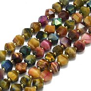 Natural Tiger Eye Beads Strand, Octagonal, Faceted, Dyed, 9~10.5x9~10.5x7.5~8.5mm, Hole: 1mm, about 36~40pcs/strand, 15.35~15.55 inch(39~39.5cm)(G-I376-A48-01)