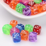 Transparent Acrylic Beads, Mixed Color, Dice, about 8mm in diameter, hole: about 1mm, about 1050pcs/500g(PLMD8MM)