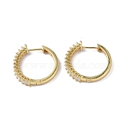 Cubic Zirconia Hoop Earrings, Real 18K Gold Plated Brass Jewelry for Women, Clear, 25x25x4.5mm, Pin: 1mm(EJEW-P214-22G-02)