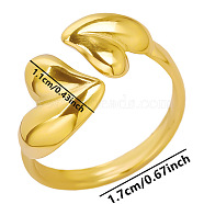 Stylish Double Heart Open Cuff Ring for Women, Titanium Steel Tail Ring, Golden(SR8438-2)