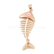 Alloy Enamel Big Pendants, Golden, Fishbone with Evil Eye Charm, Pink, 54x21x5.5mm, Hole: 7.5x4mm(ENAM-Z012-03B)