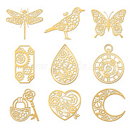Nickel Decoration Stickers, Metal Resin Filler, Epoxy Resin & UV Resin Craft Filling Material, Golden, Punk Gear Theme, Heart/Butterfly/Bird, Mixed Shapes, 40x40mm, 9 style, 1pc/style, 9pcs/set(DIY-WH0450-089)