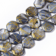 Drawbench Freshwater Shell Beads Strands, Dyed, Hexagon, Light Steel Blue, 18~20x17.5~18.5x3.5~5.5mm, Hole: 1mm, about 21pcs/Strand, 15.16 inch~15.98 inch(X-SHEL-T014-013B)