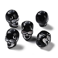 Spray Printed Opaque Acrylic European Beads, Large Hole Beads, Skull Head, White, 15x11x9mm, Hole: 5mm, about 500pcs/500g(SACR-P031-35B-01)
