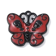 Halloween Rack Plating Alloy Enamel Pendants, Cadmium Free & Nickel Free & Lead Free, Butterfly with Skull Charm, Black, 20.5x23x3.5mm, Hole: 1.2mm(PALLOY-F018-27EB-02)