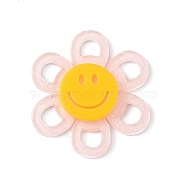 Acrylic Cabochons, with Glitter Powder, Flower with Smiling Face, Pink, 37x4.5mm(MACR-C015-02C)