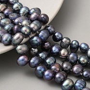 Dyed Natural Cultured Freshwater Pearl Beads Strands, Top Drilled, Rice, Black, 7~8mm, Hole: 0.6mm, about 31pcs/strand, 7.28 inch(18.5cm)(PEAR-A006-29A)