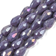 Opaque Solid Color Electroplate Glass Beads Strands, AB Color Plated, Faceted, Teardrop, Slate Blue, 11.5x8mm, Hole: 1.2mm, about 55~57pcs/strand, 25.59 inch(65cm)(EGLA-N013-P8mm-B09)