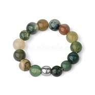 4MM Round Natural Indian Agate Beaded Stretch Rings, European and American Style(VM0712-10)