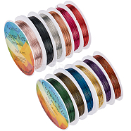 12 Rolls 12 Colors Copper Jewelry Craft Wire, Nickel Free, Round, Mixed Color, 26 Gauge, 0.4mm, about 49.21 Feet(15m)/roll, 1 roll/color(OCOR-SC0001-04)