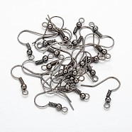 Crochets de boucles d'oreilles en fer, avec boucle horizontale, sans nickel, gunmetal, 17~19x14mm, Trou: 2mm, pin: 0.6 mm(X-E135-NFB)