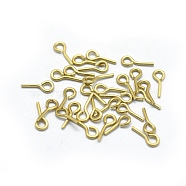 Brass Eye Pin Peg Bails, For Half Drilled Beads, Raw(Unplated), 8x3x0.5mm, Hole: 1.6mm, Pin: 0.5mm(KK-L184-12C)